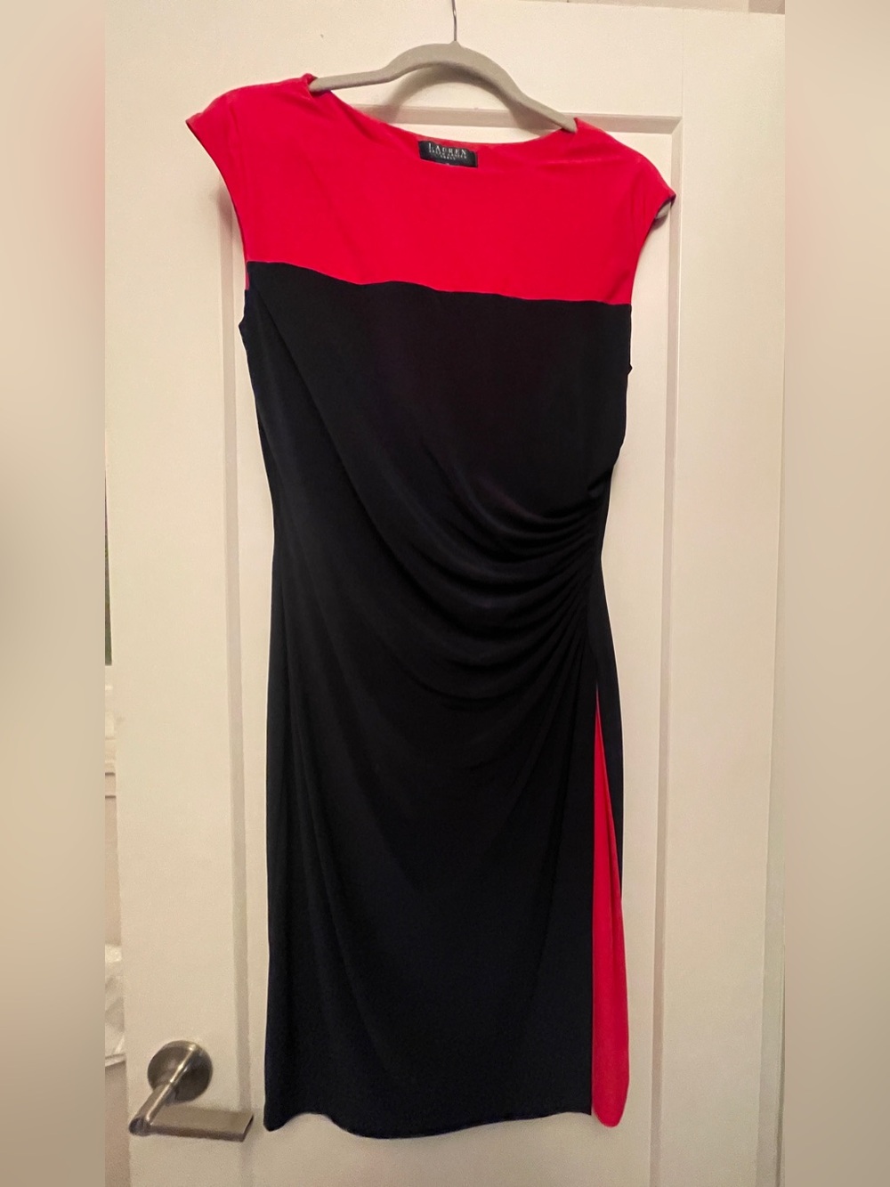Lauren Ralph Lauren Navy and Red Colorblock Midi Dress
